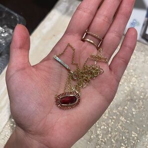 Gold Necklace with Red Pendant
